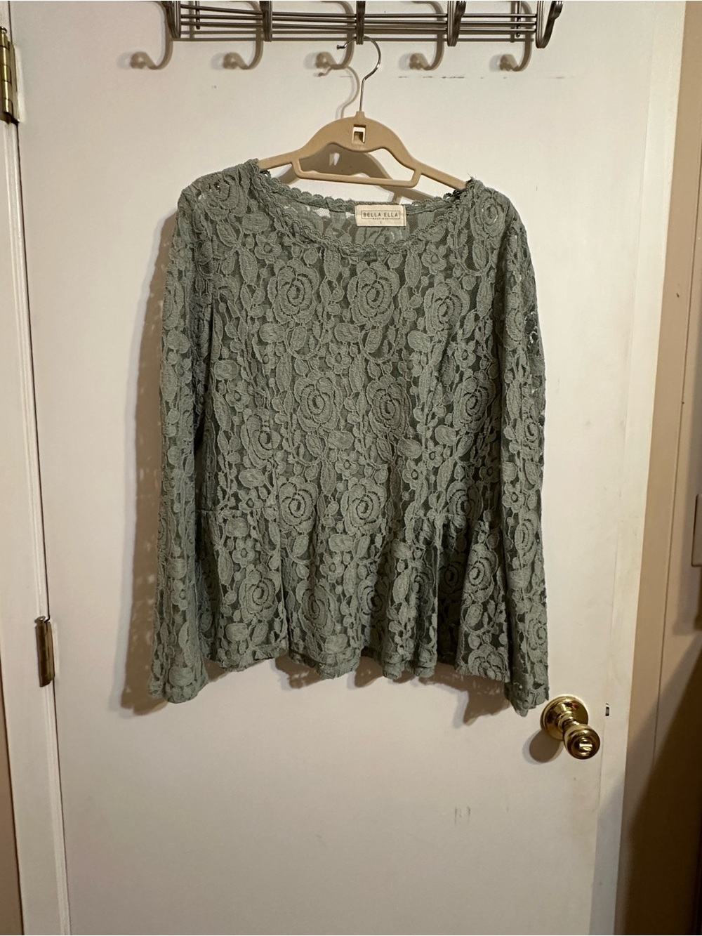 Bella Ella Sage Green Floral Lace Peplum Top